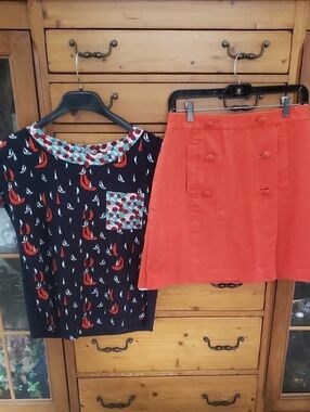 Brooks Brothers Orange Mini Skirt 4 & Anthropologie Top XS.
